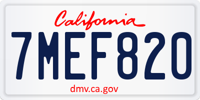CA license plate 7MEF820