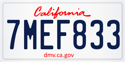 CA license plate 7MEF833