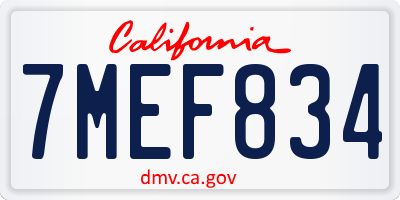CA license plate 7MEF834
