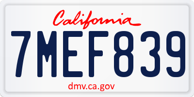 CA license plate 7MEF839