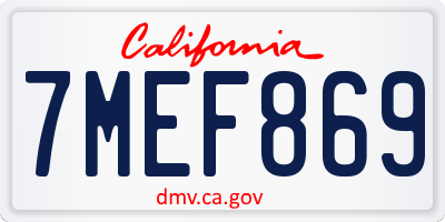 CA license plate 7MEF869
