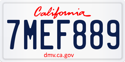 CA license plate 7MEF889