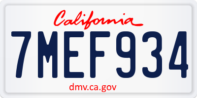 CA license plate 7MEF934