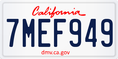 CA license plate 7MEF949