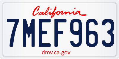 CA license plate 7MEF963
