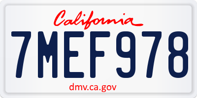 CA license plate 7MEF978
