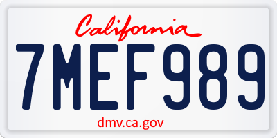 CA license plate 7MEF989