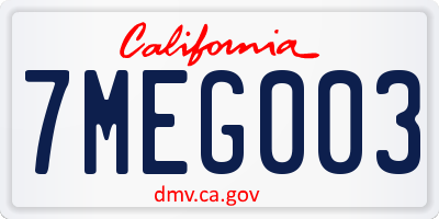 CA license plate 7MEG003