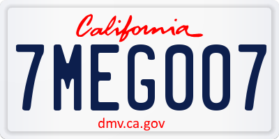 CA license plate 7MEG007