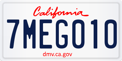 CA license plate 7MEG010