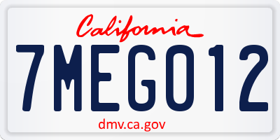 CA license plate 7MEG012