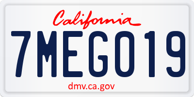 CA license plate 7MEG019