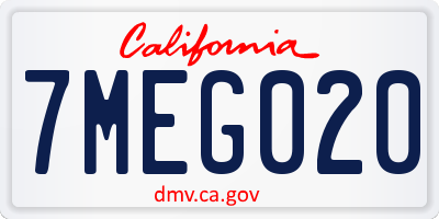 CA license plate 7MEG020