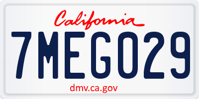 CA license plate 7MEG029