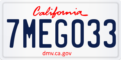 CA license plate 7MEG033