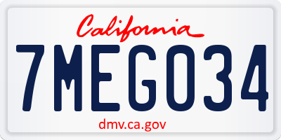 CA license plate 7MEG034