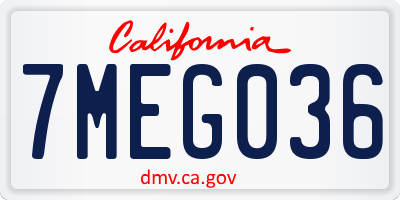 CA license plate 7MEG036