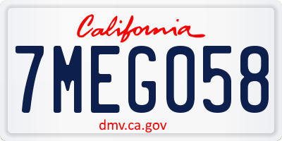 CA license plate 7MEG058