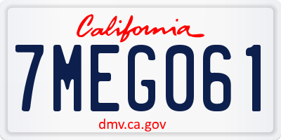 CA license plate 7MEG061