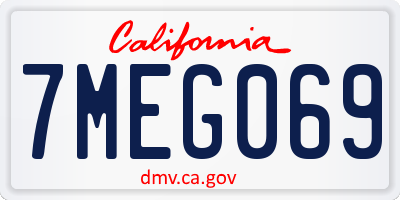 CA license plate 7MEG069