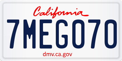 CA license plate 7MEG070