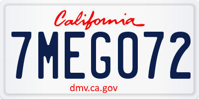 CA license plate 7MEG072