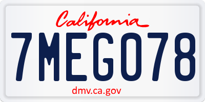 CA license plate 7MEG078
