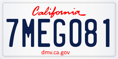 CA license plate 7MEG081