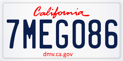 CA license plate 7MEG086