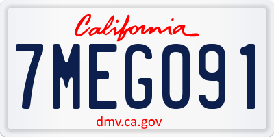 CA license plate 7MEG091