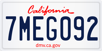 CA license plate 7MEG092