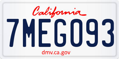 CA license plate 7MEG093