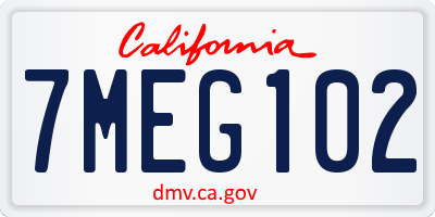 CA license plate 7MEG102
