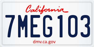 CA license plate 7MEG103