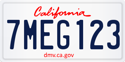 CA license plate 7MEG123