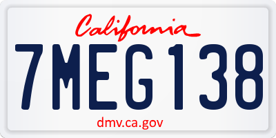 CA license plate 7MEG138