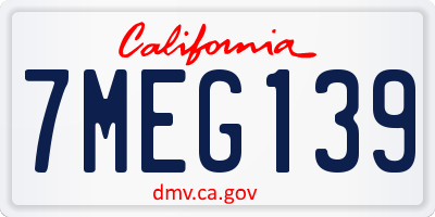 CA license plate 7MEG139