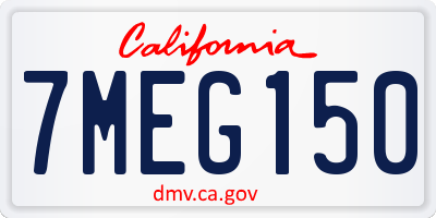 CA license plate 7MEG150