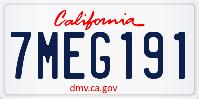 CA license plate 7MEG191