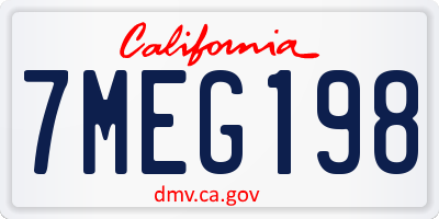 CA license plate 7MEG198