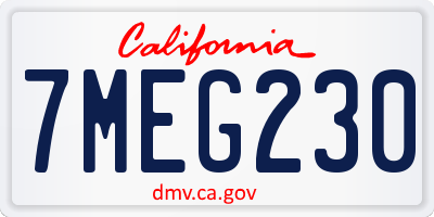 CA license plate 7MEG230