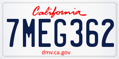 CA license plate 7MEG362