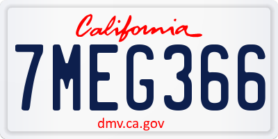 CA license plate 7MEG366