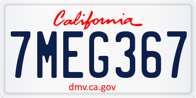 CA license plate 7MEG367