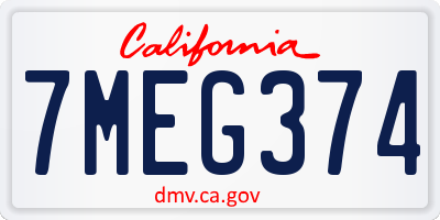 CA license plate 7MEG374