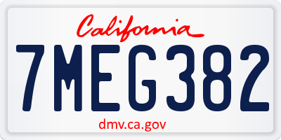CA license plate 7MEG382