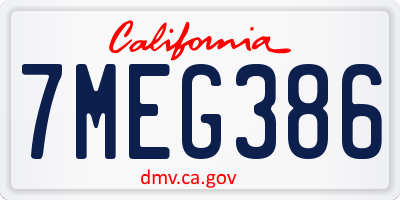 CA license plate 7MEG386