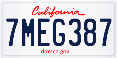 CA license plate 7MEG387