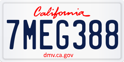 CA license plate 7MEG388