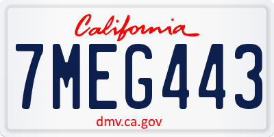 CA license plate 7MEG443